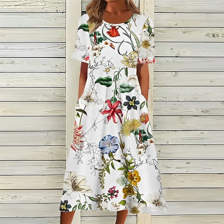 Levoire | Élégant Robe Midi Florale Blanche Pour Femmes