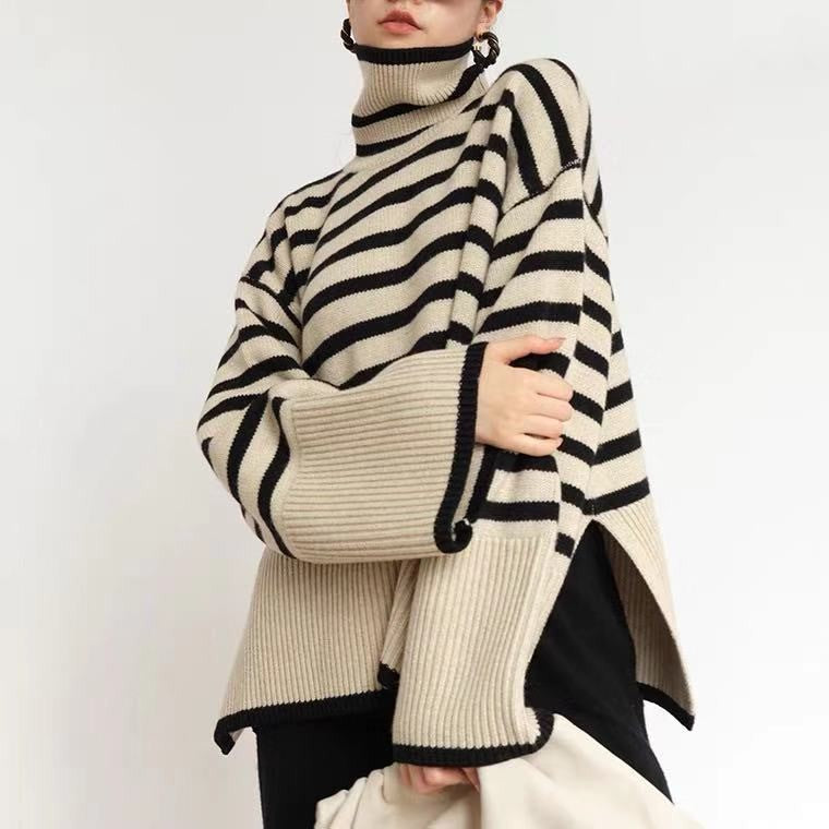 Levoire | Femmes haute qualité rayée lâche extérieure tricot Must F