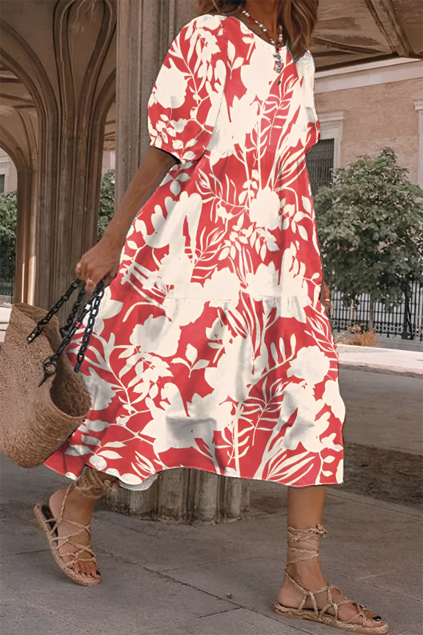 Levoire | Robe Midi Féminine Avec Imprimé Floral Élegante, Aérée & Parfaite Pour Chaque Occasion Rot