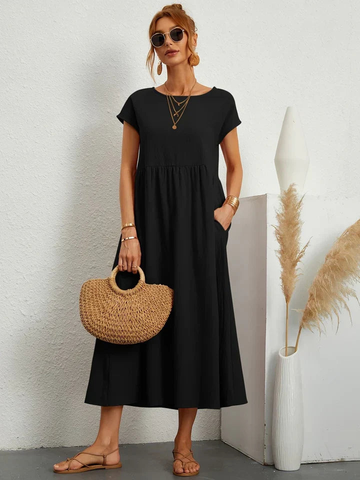 Levoire | Robe D'Été Vintage À Manches Courtes Noir