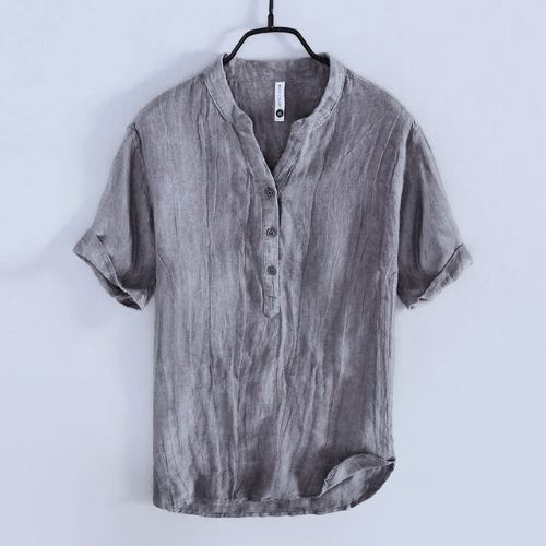 Levoire | Chemise homme chemise en lin japonais homme à manches courtes Gris