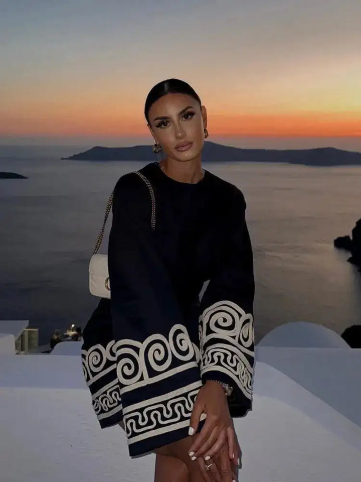 Levoire | Robe Longue Brodée À Manches Longues Noir