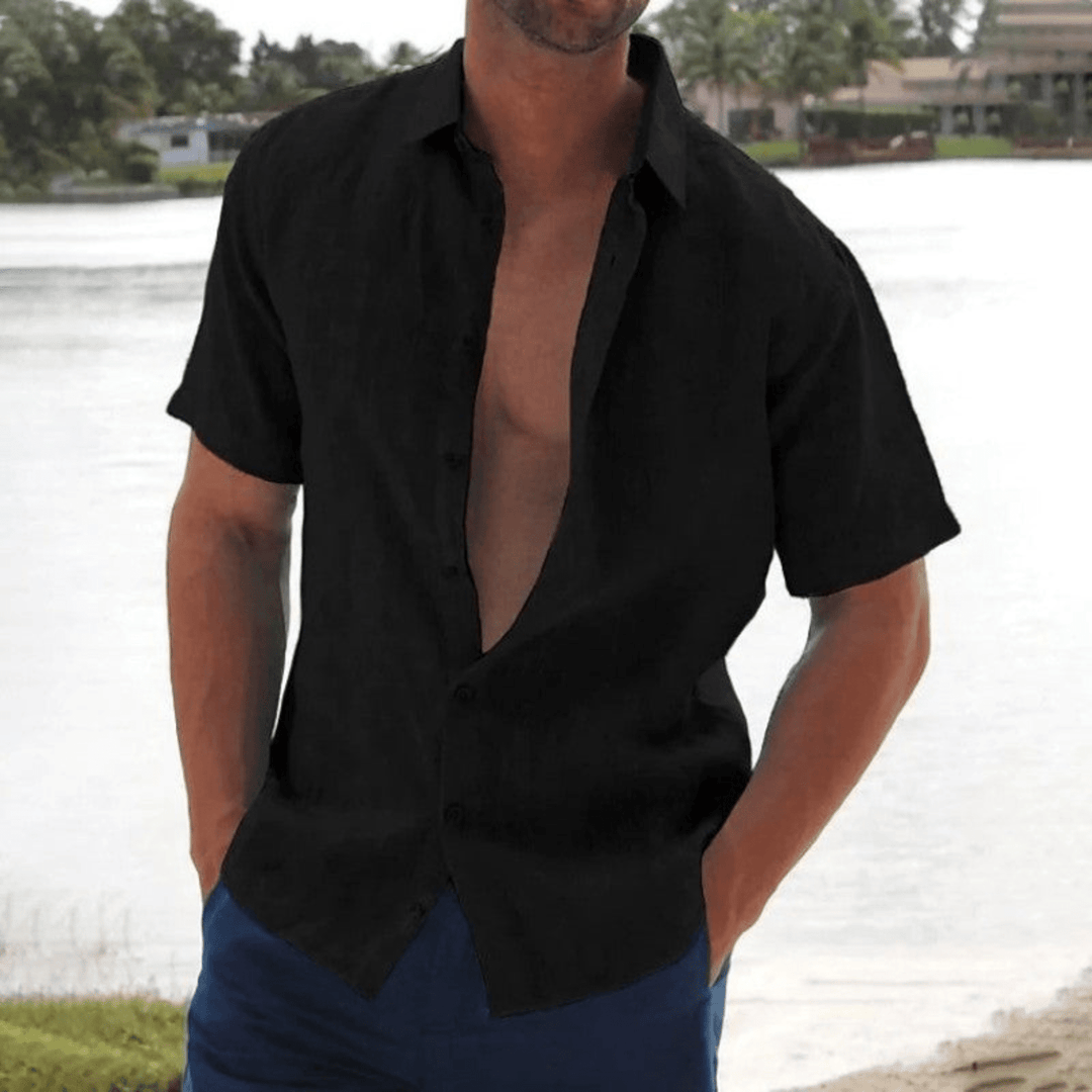 Levoire | Chemise Lin Manches Courtes Homme Noir