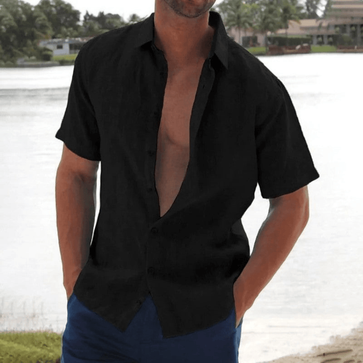 Levoire | Chemise Lin Manches Courtes Homme Noir