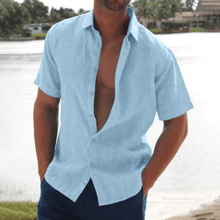 Levoire | Chemise Lin Manches Courtes Homme Bleu