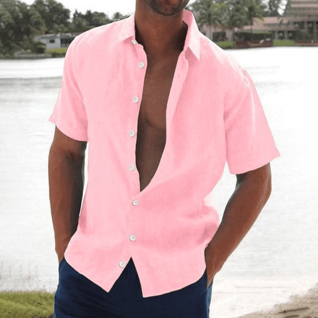 Levoire | Chemise Lin Manches Courtes Homme Rosa