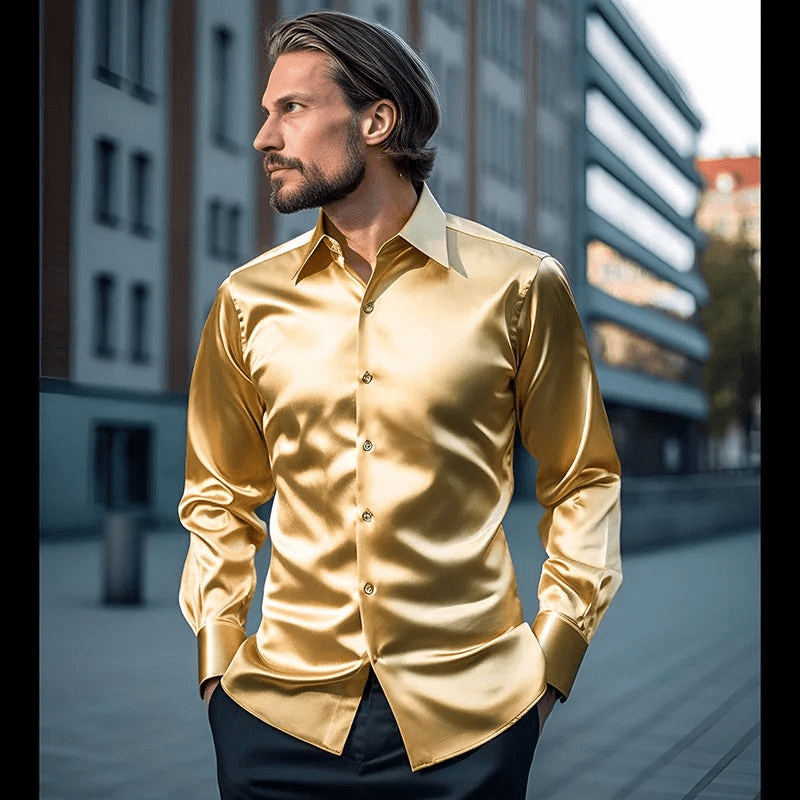 Levoire | Chemise Soie Col Brillant Homme Jaune