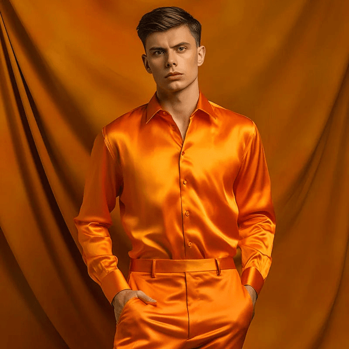 Levoire | Chemise Soie Col Brillant Homme Orange