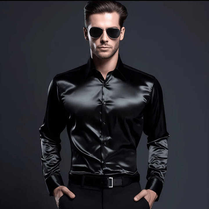 Levoire | Chemise Soie Col Brillant Homme Noir