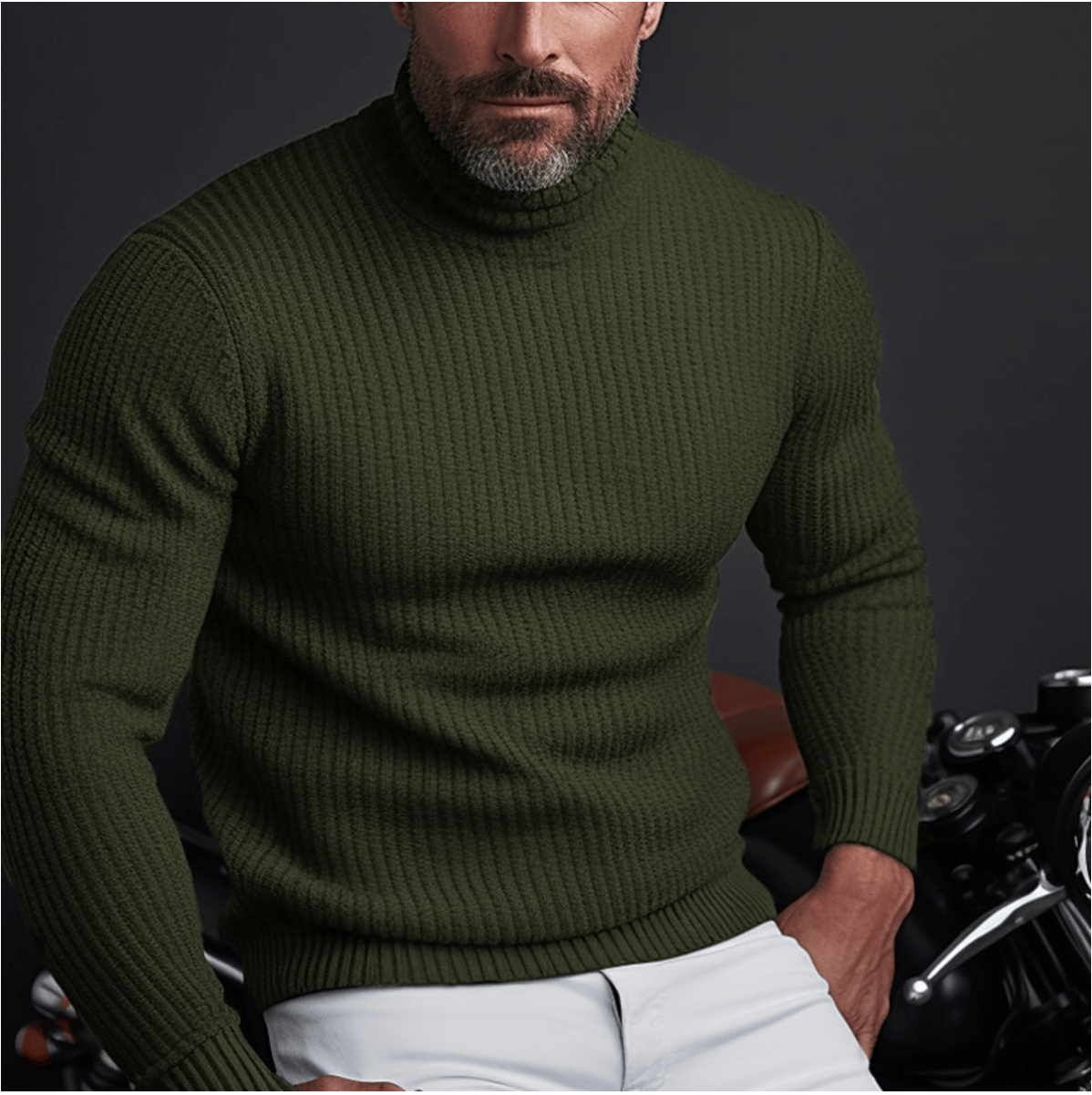 Levoire | Pull Col Roulé Élégant Homme Vert