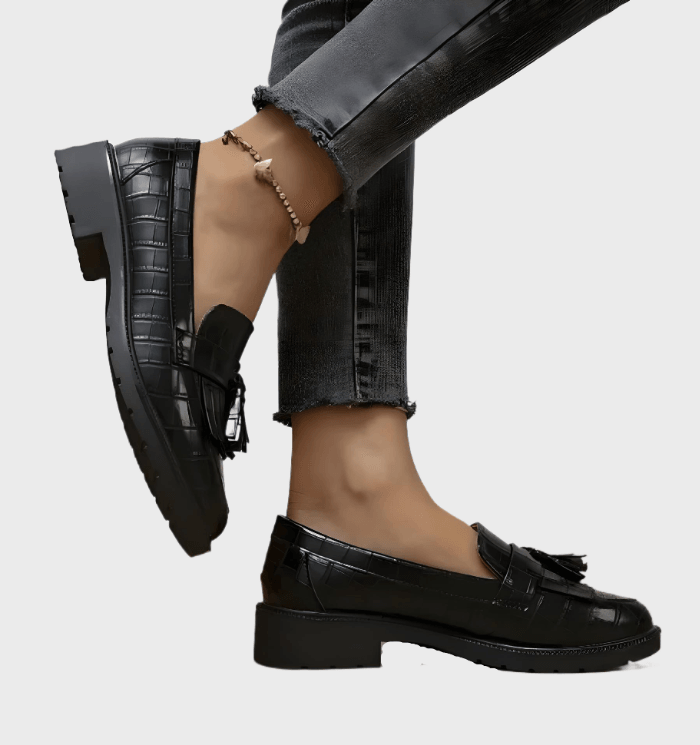 Levoire | Mocassins Noirs Avec Des Franges Et Design À Motifs