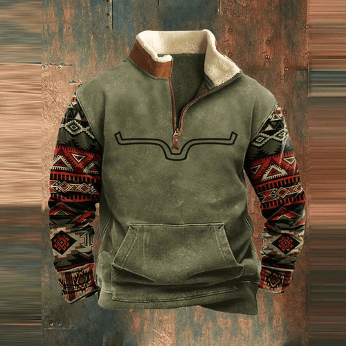 Levoire | Pull Fleece Élégant pour Hommes avec Fermeture Éclair Quart de Taille Imprimé Tribal