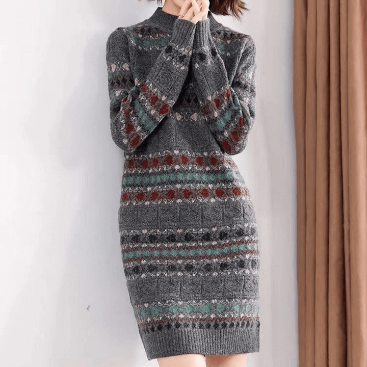 Levoire | Robe Tricotée Motif Ethnique Gris
