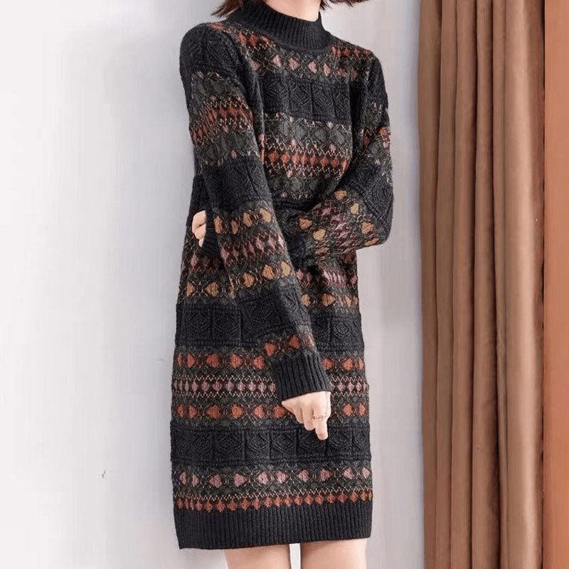 Levoire | Robe Tricotée Motif Ethnique Noir