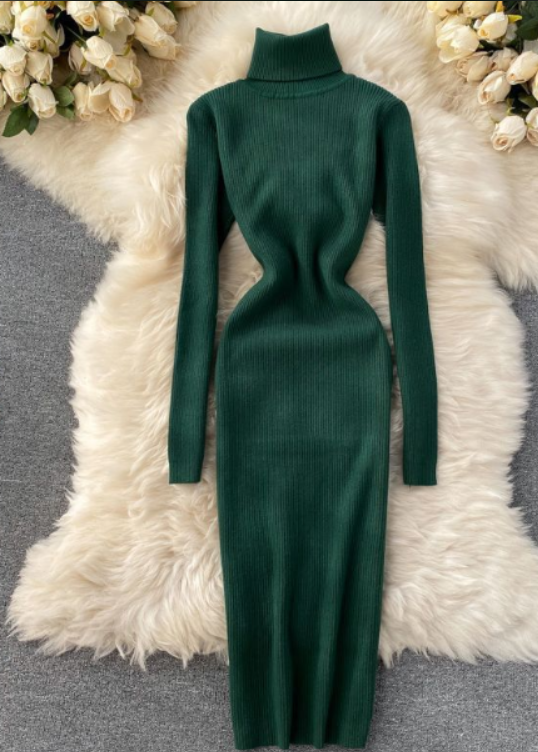 Levoire | Robe Clubwear Sans Manches Col Roulé Vert Une taille