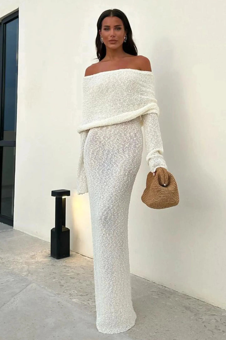 Levoire | Robe Maxi À Épaules Dénudées Crème (Rupture de stock rapide)
