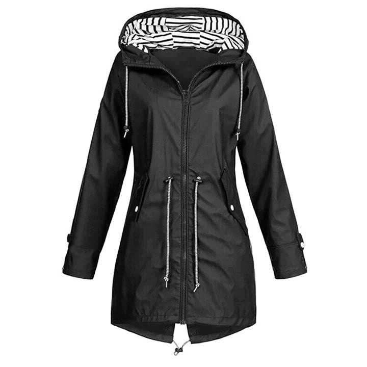Levoire | Veste de luxe femmes déperlant et coupe-vent femmes long manteau de pluie Noir