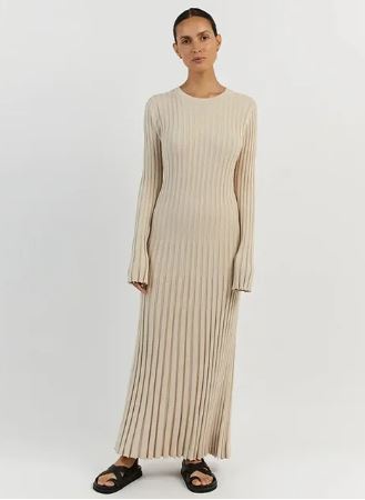 Levoire | Robe En Tricot Longue Style Pour Femmes Abricot