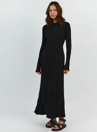 Levoire | Robe En Tricot Longue Style Pour Femmes Noir