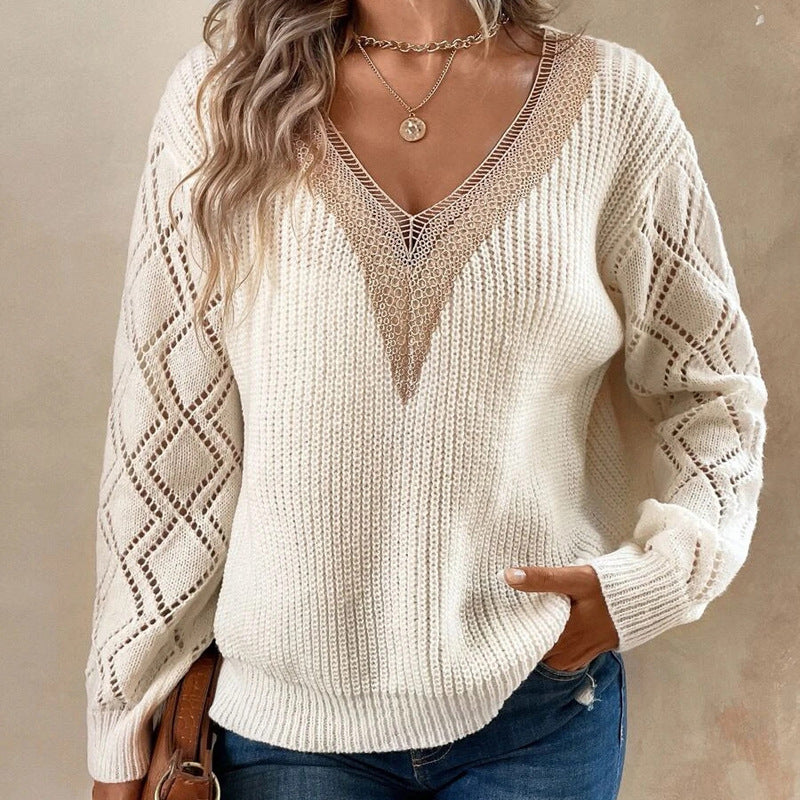 Levoire | Pull en V décontracté ample en tricot pour femmes Vert