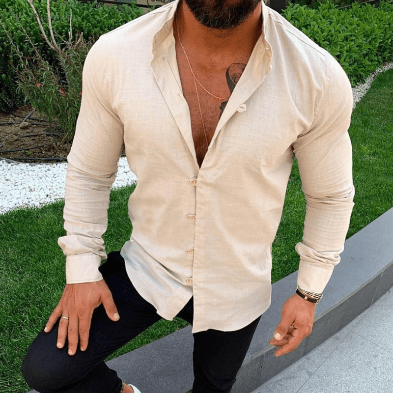 Levoire | Chemise élégante pour hommes en lin uniforme Beige