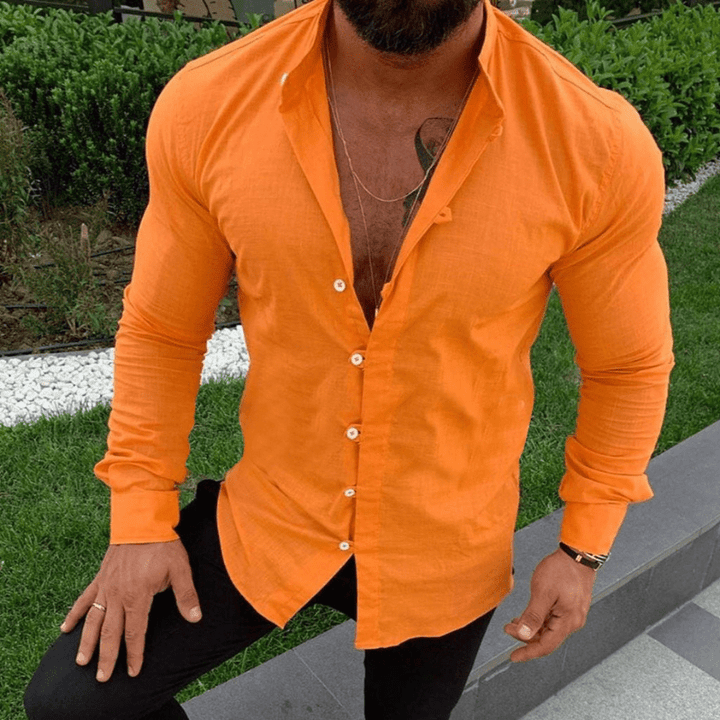 Levoire | Chemise élégante pour hommes en lin uniforme Orange