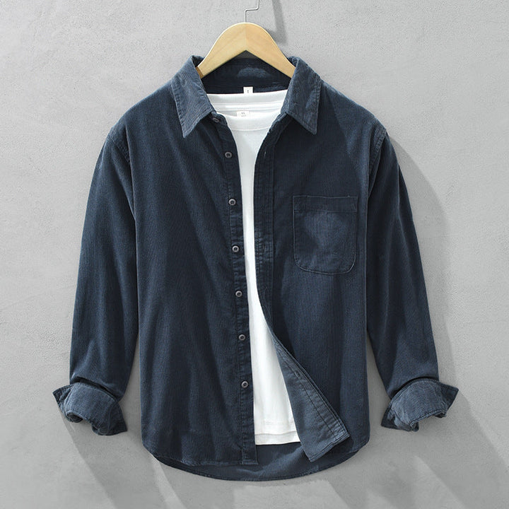 Levoire | Chemise En Velours Rétro Pour Hommes Élégante, Polyvalente & Confortable Bleu foncé