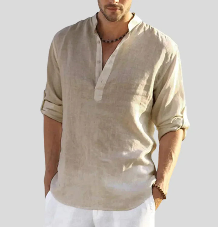 Levoire | Chemise En Lin Élégante Pour Hommes Avec Col Léger, Respirant Et Stylé Beige