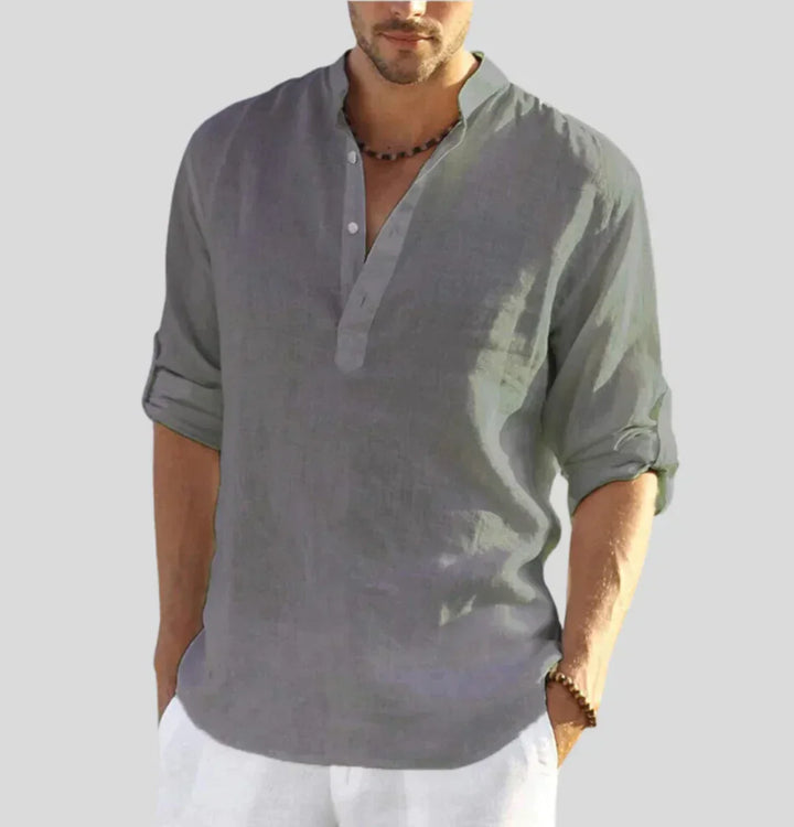 Levoire | Chemise En Lin Élégante Pour Hommes Avec Col Léger, Respirant Et Stylé Gris