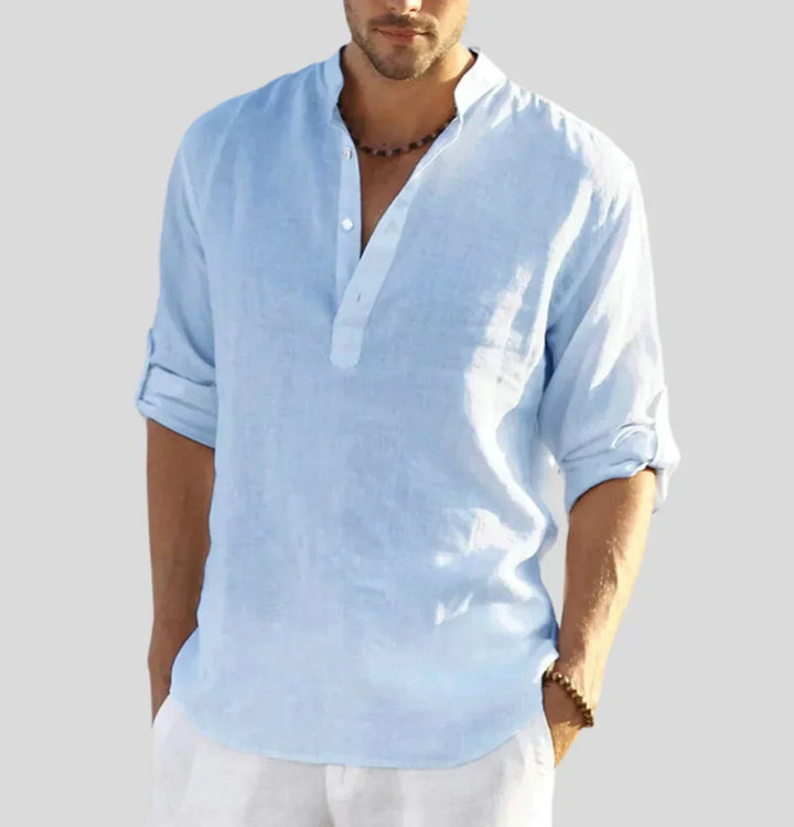 Levoire | Chemise En Lin Élégante Pour Hommes Avec Col Léger, Respirant Et Stylé Bleu clair