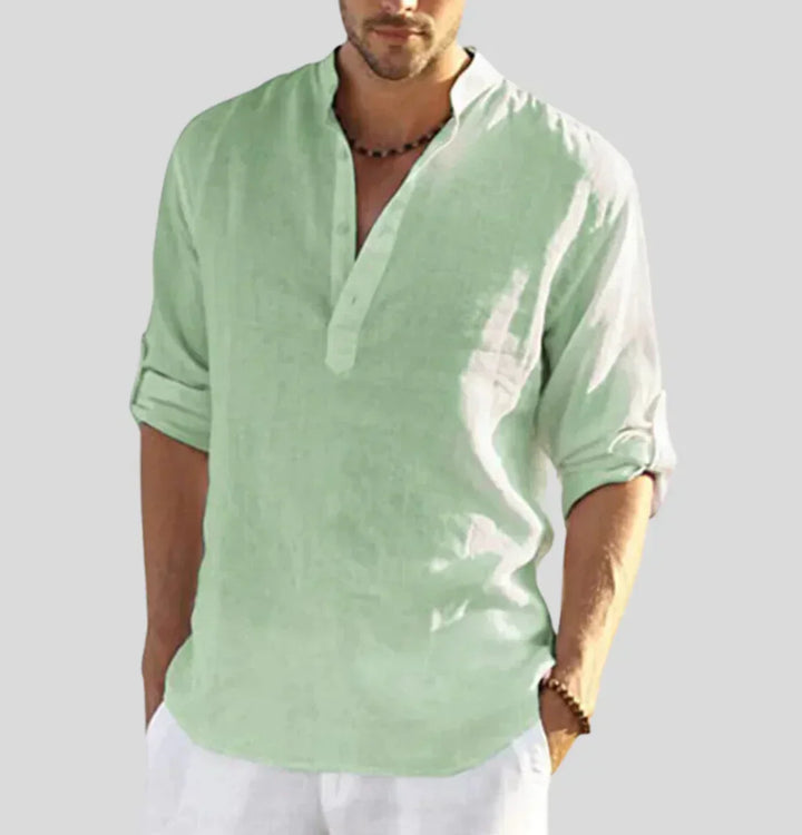 Levoire | Chemise En Lin Élégante Pour Hommes Avec Col Léger, Respirant Et Stylé Vert clair
