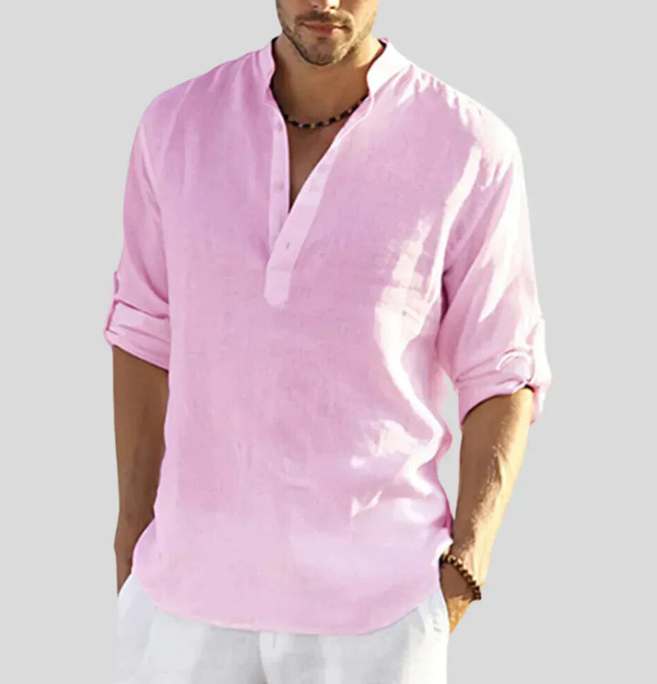 Levoire | Chemise En Lin Élégante Pour Hommes Avec Col Léger, Respirant Et Stylé Rosa
