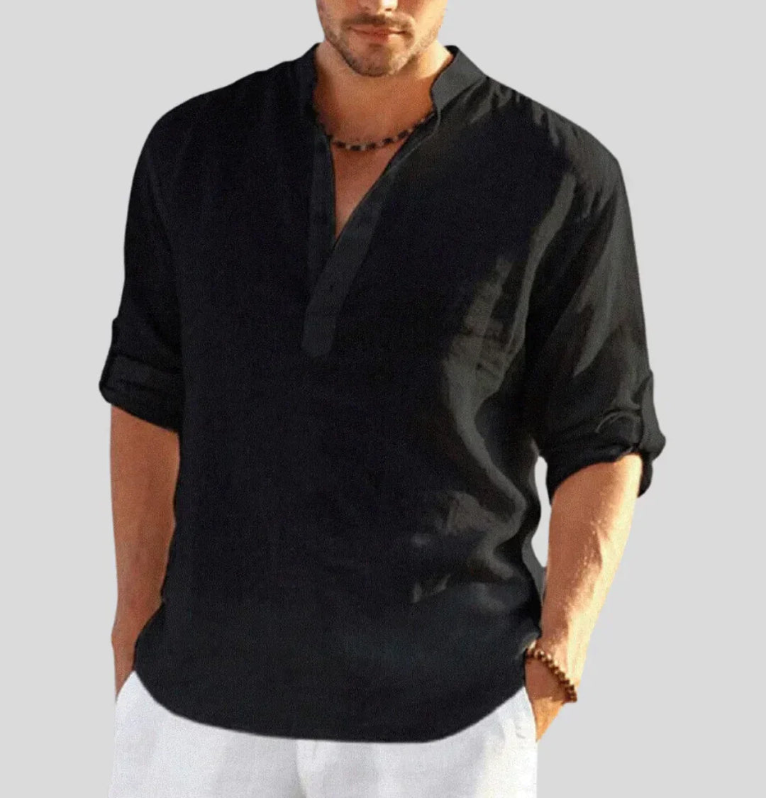 Levoire | Chemise En Lin Élégante Pour Hommes Avec Col Léger, Respirant Et Stylé Noir