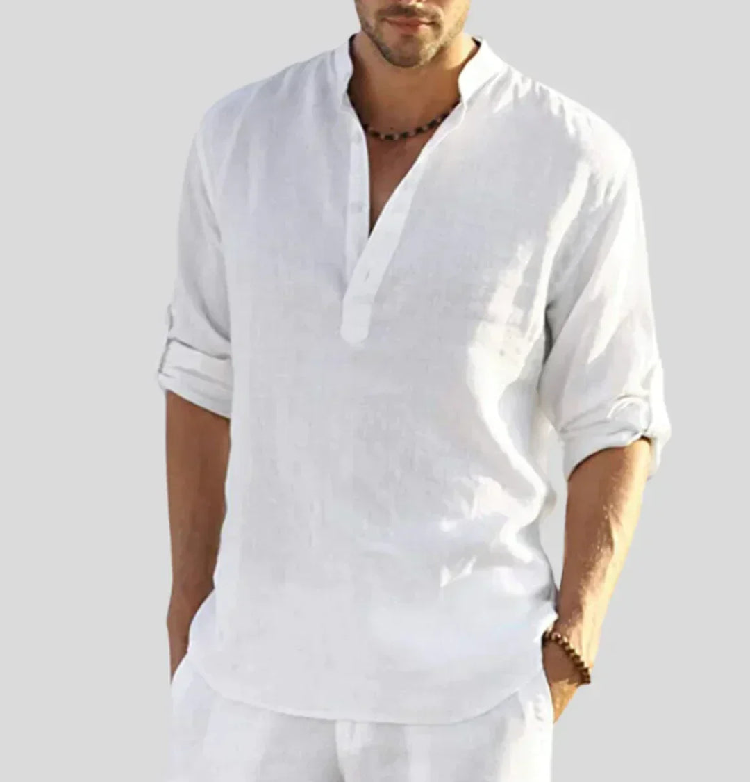 Levoire | Chemise En Lin Élégante Pour Hommes Avec Col Léger, Respirant Et Stylé Blanc
