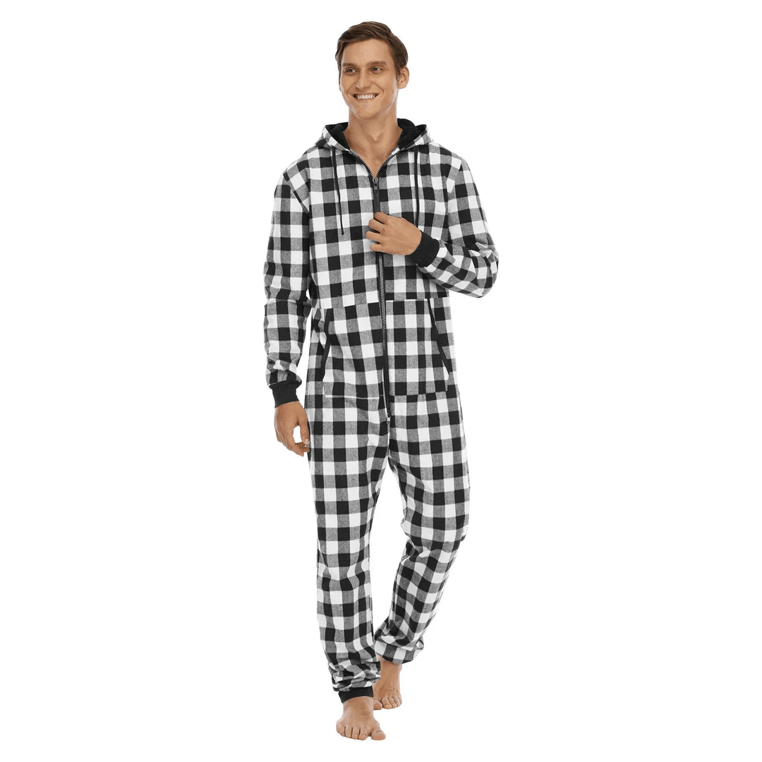 Levoire | Pyjama Onesie à carreaux pour hommes Design chaud et confortable Blanc