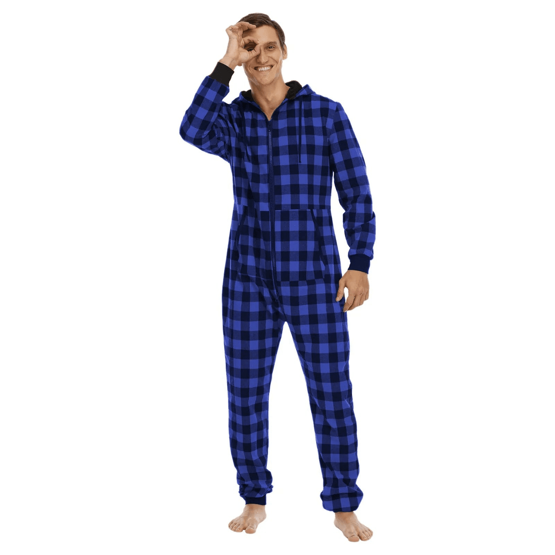 Levoire | Pyjama Onesie à carreaux pour hommes Design chaud et confortable Bleu