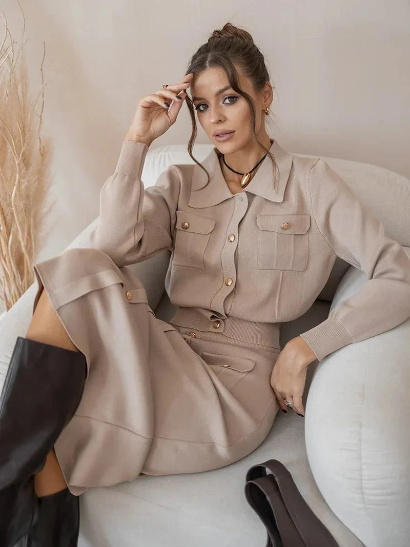 Levoire | Blazer Élégant Et Ensemble De Jupe Khaki Une taille - Voir le texte