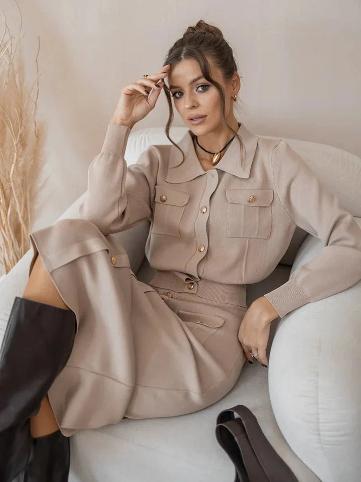 Levoire | Blazer Élégant Et Ensemble De Jupe Khaki Une taille - Voir le texte