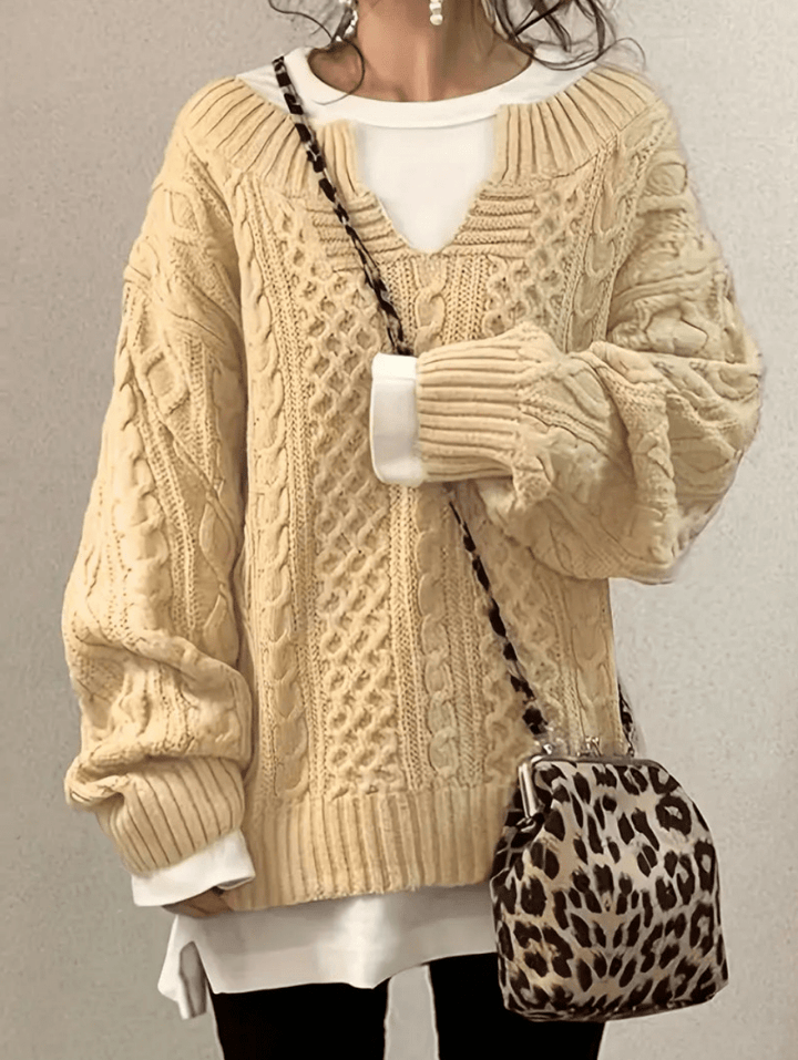Levoire | Pull en tricot avec col en V pull femme Kaki