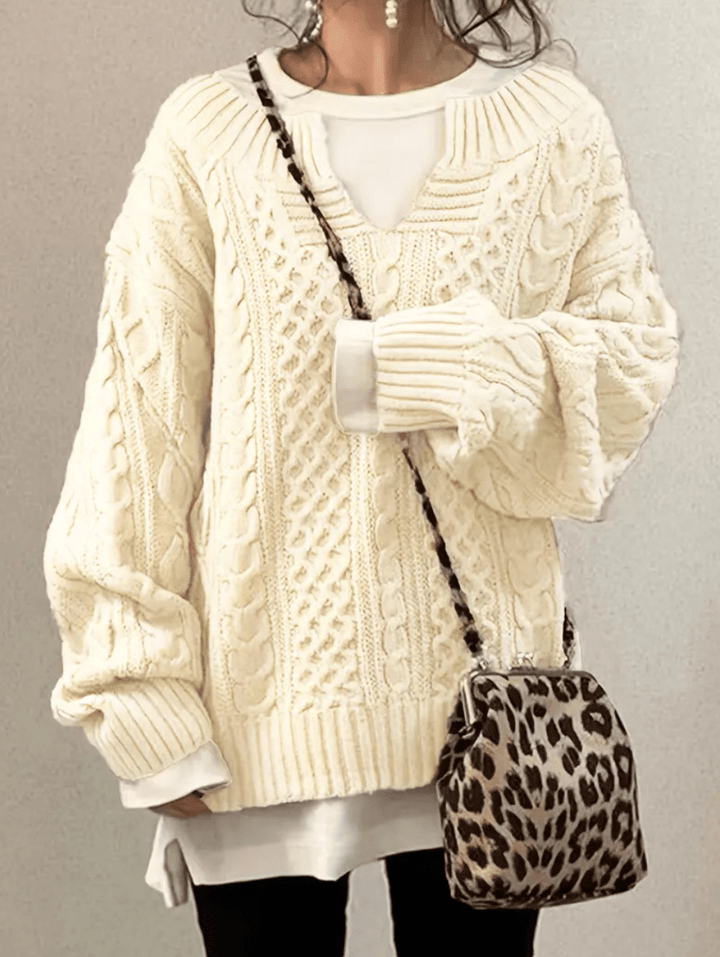 Levoire | Pull en tricot avec col en V pull femme Beige