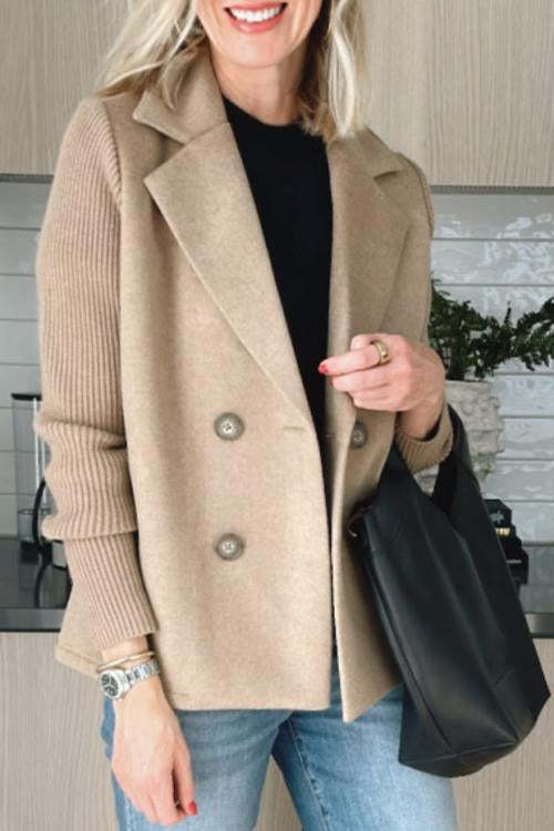 Levoire | Élégant Blazer À Carreaux Doubles Avec Manches En Tricot Pour Femmes Beige