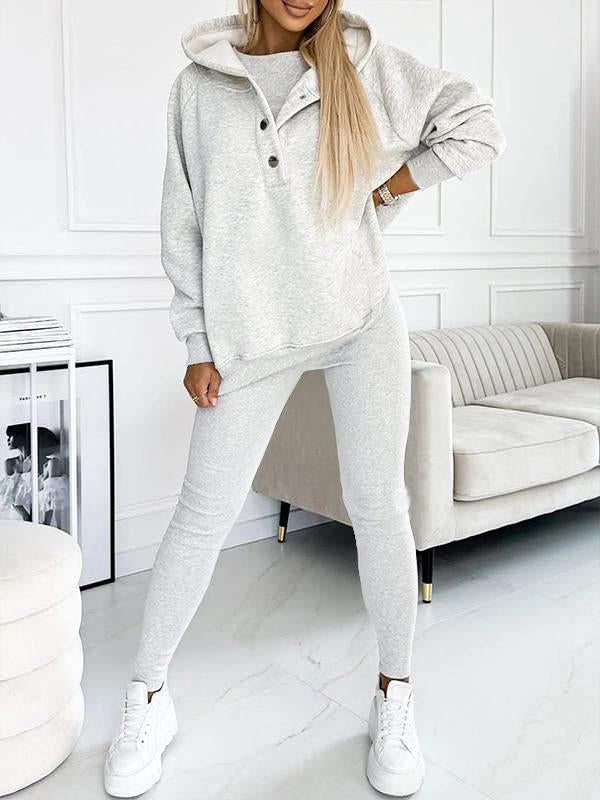 Levoire | Sweat-Shirt Confortable Avec Capuche Gris clair Pull + Pantalon