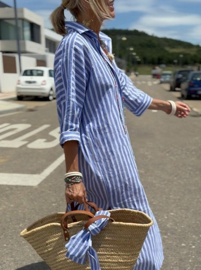 Levoire | Robe Chemisier Rayée Classique Bleu