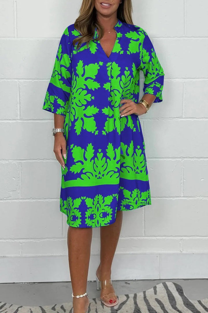 Levoire | Robe Vive À Motif Floral Pour Femmes Vert et bleu marine