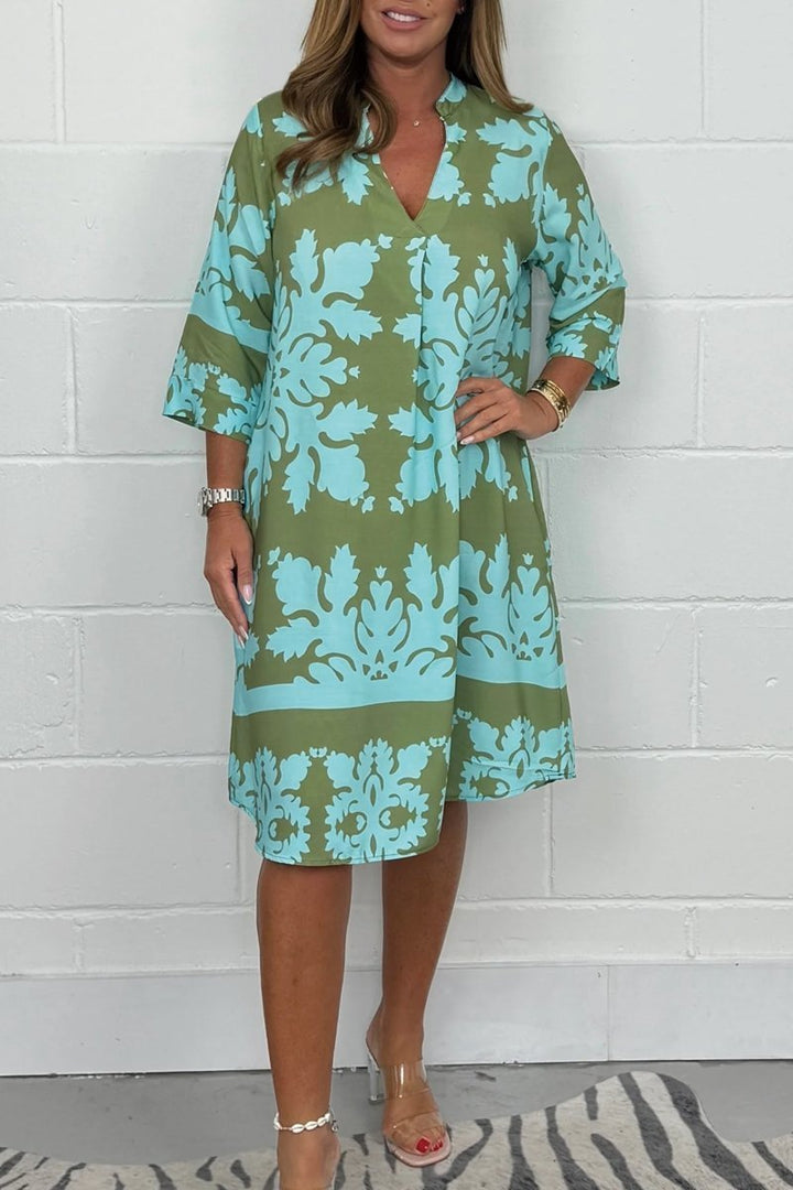 Levoire | Robe Vive À Motif Floral Pour Femmes Bleu et vert armée