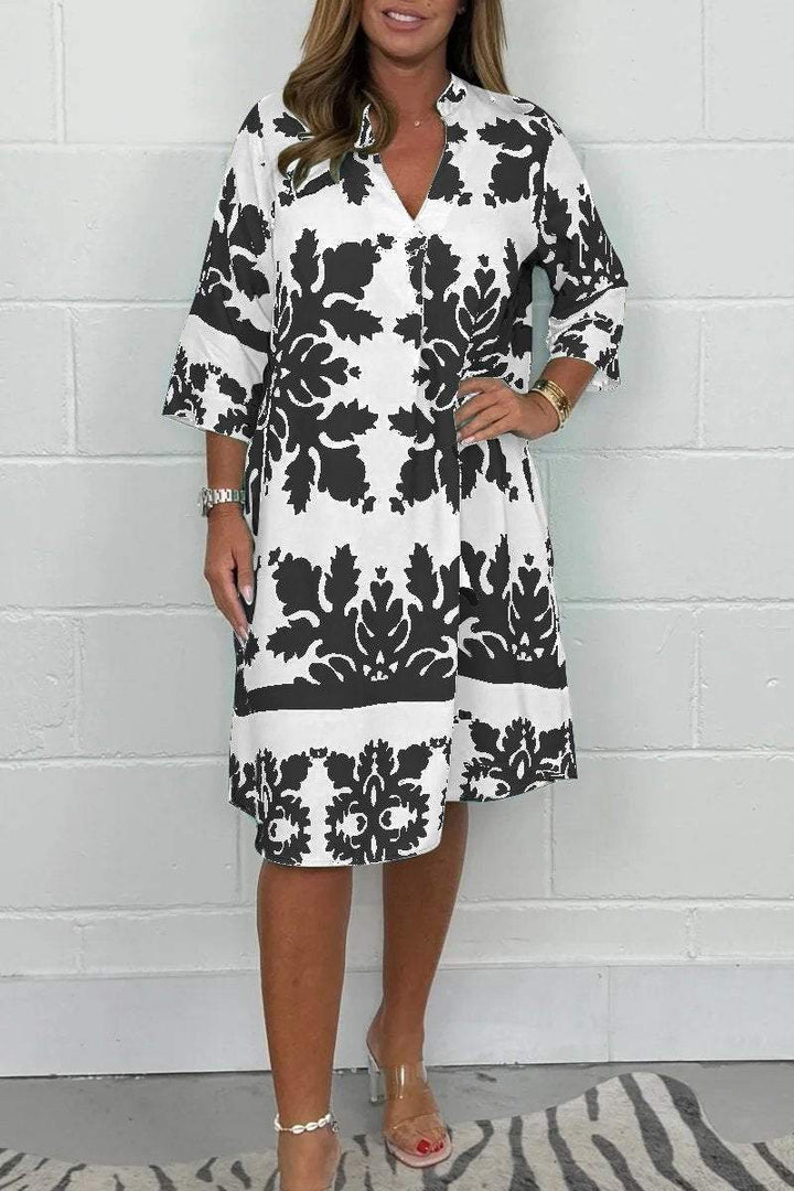 Levoire | Robe Vive À Motif Floral Pour Femmes Noir et blanc
