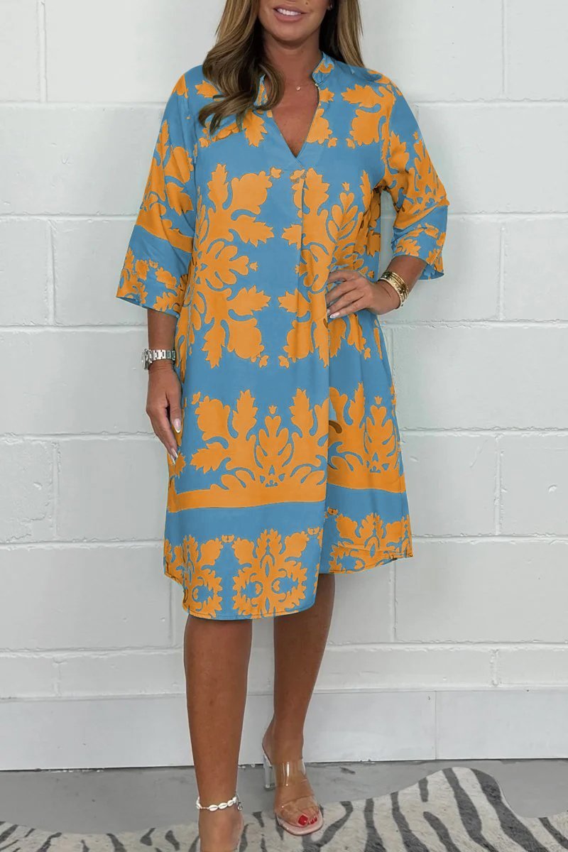 Levoire | Robe Vive À Motif Floral Pour Femmes Orange et Bleu