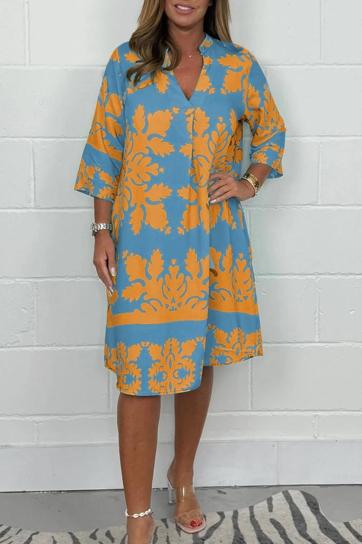 Levoire | Robe Vive À Motif Floral Pour Femmes Orange et Bleu
