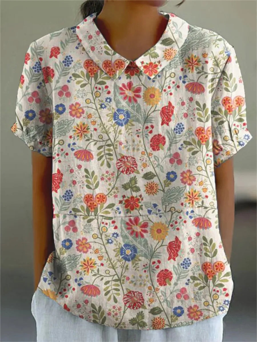 Levoire | décontractée en coton et lin pour femmes, imprimé floral pastoral Multicolore