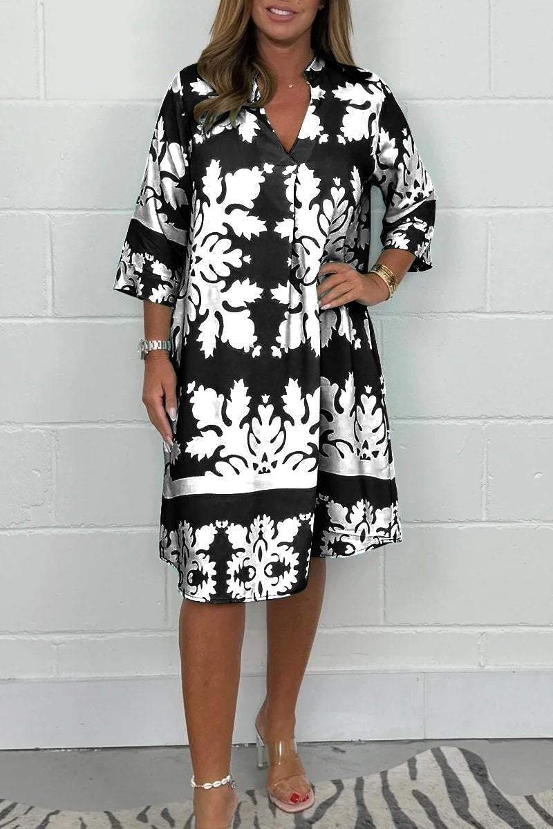 Levoire | Robe Vive À Motif Floral Pour Femmes Blanc Et Noir